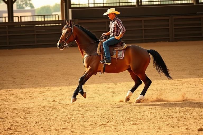 Western performance horse and rider in a sandy arena