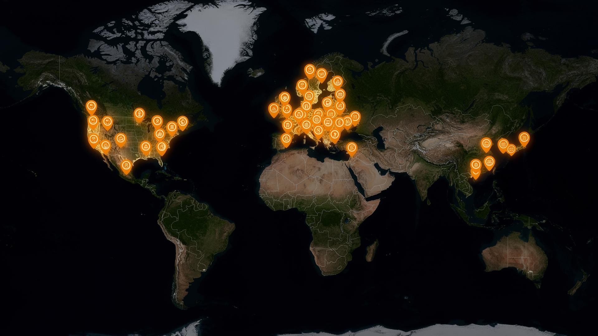 Global map showing regional arena footing and surface guidance