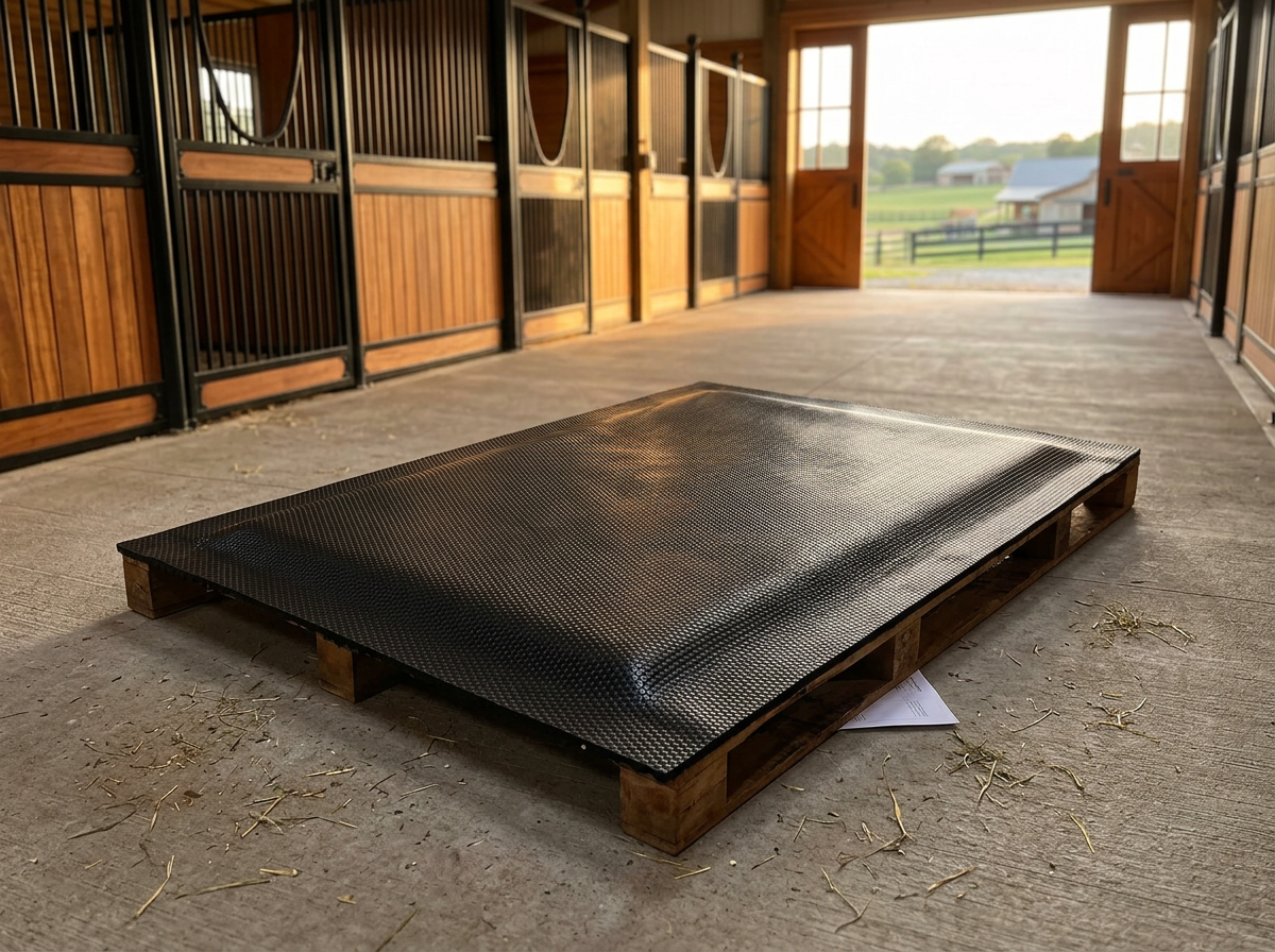 Stall Mattress — orthopedic foam-core horse bed with hammered-texture rubber surface