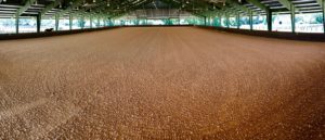 A large barn with a lot of dirt in it.