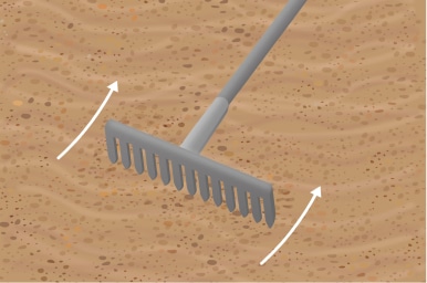 An illustration of a rake in the sand.