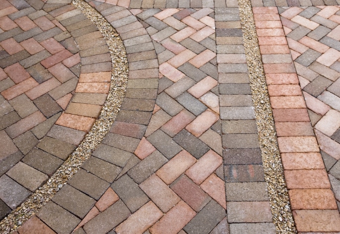 Brick walkway in herringbone pattern